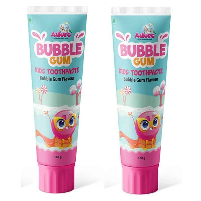 Adore Bubble Gum Kids Toothpaste – With Goodness of Pomegranate and Aloe vera- Pack of 2, 100g Each