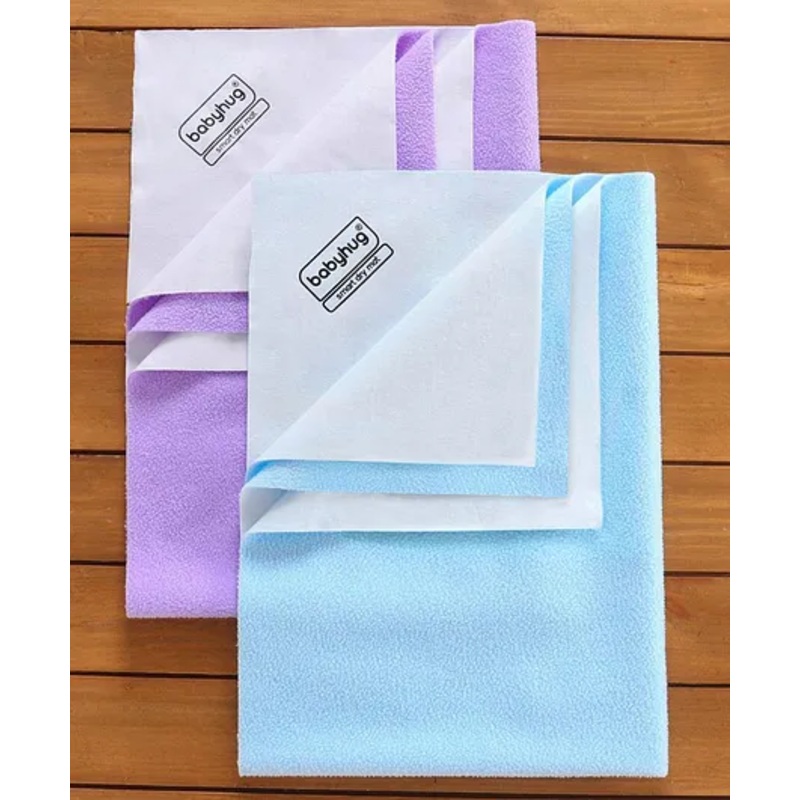 Babyhug Smart Dry Bed Protector Sheet Pack of 2 Small- Blue And Purple