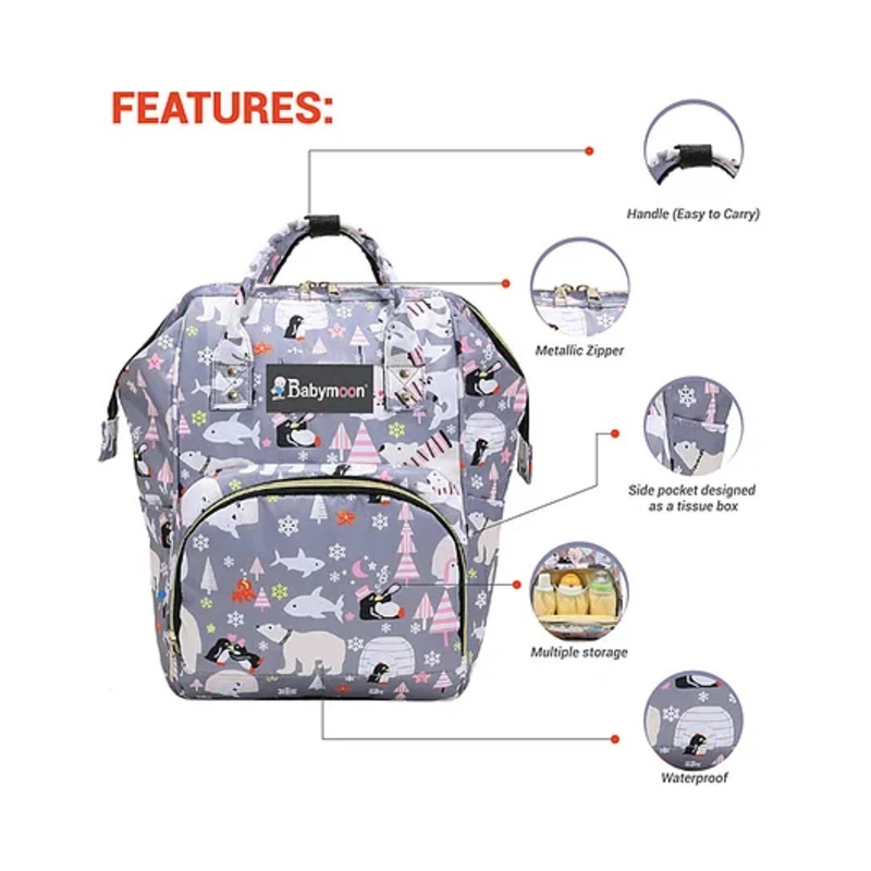Babymoon Multifunction Backpack Style Maternity Fish Print Diaper Bag – Grey