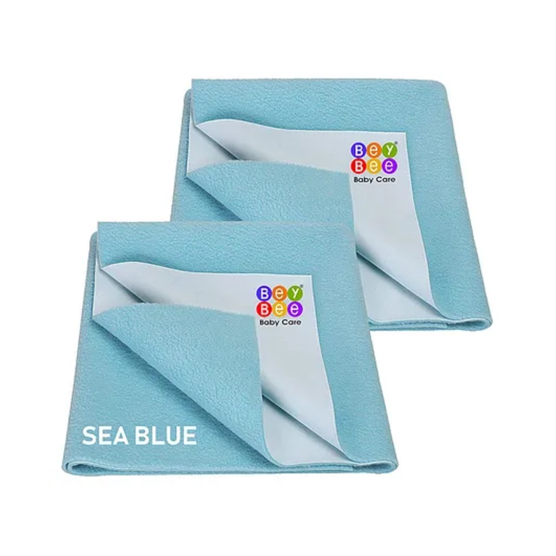 BeyBee Baby Bed Protector Waterproof Dry Sheet (Blue Small Each Size: 50 x 70 cm) -Combo Pack of 2