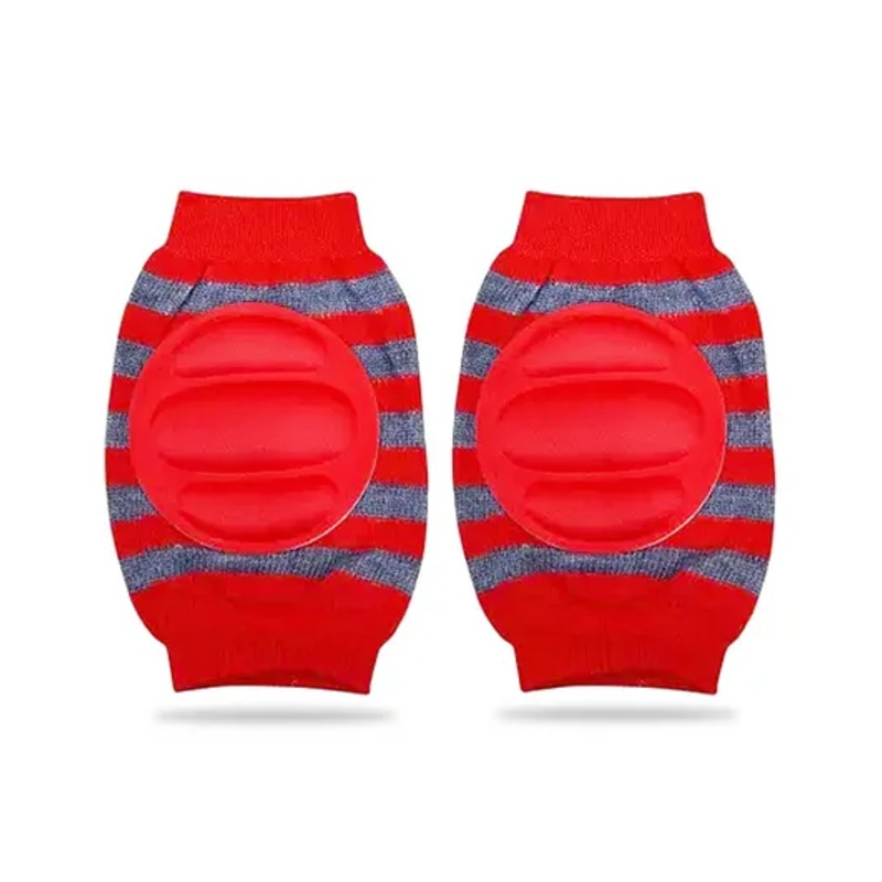 Chinmay Kids Crawling Anti-Slip Padded Stretchable Elastic Cotton Soft Breathable Comfortable Knee & Elbow Cap with Lining Pattern – Red Grey
