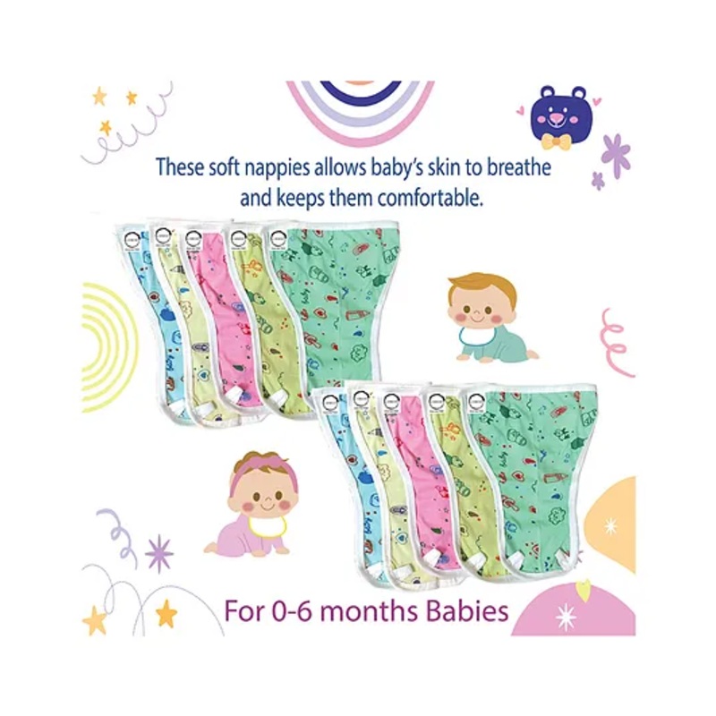 Chirsh New Born Baby Nappies Cotton Cloth Diapers For Baby Boys and Baby Girls Pack Of 10 – Multicolour