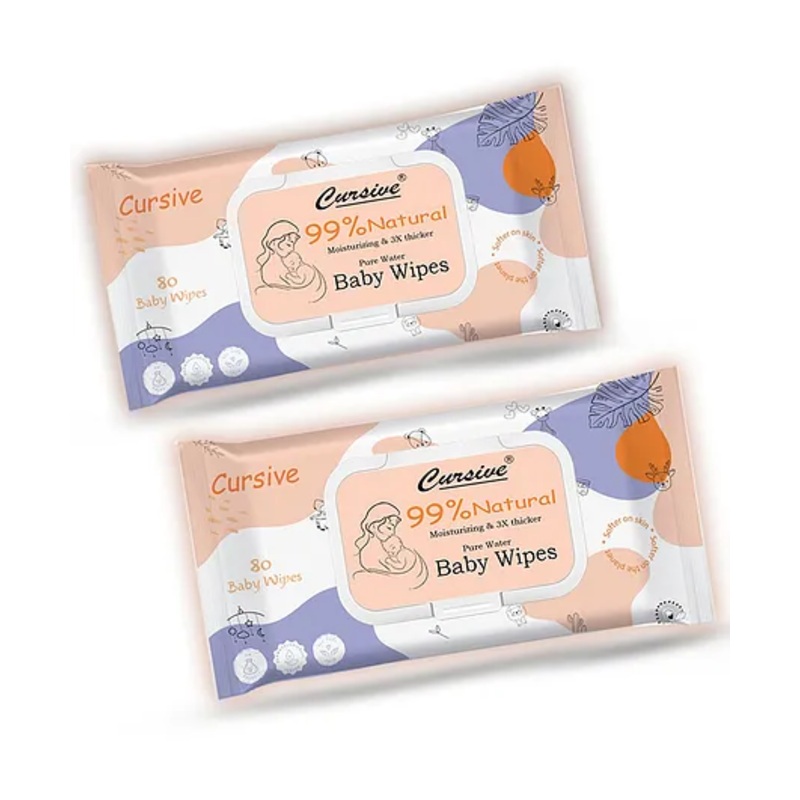 Cursive Soft Cleansing Baby Wipes with Aloe Vera, Coconut Oil Aloe Vera & Vitamin E, Soft and Paraben Free , Lid Pack , 80 sheets-Pack of 2 |baby wipes |wipes for baby