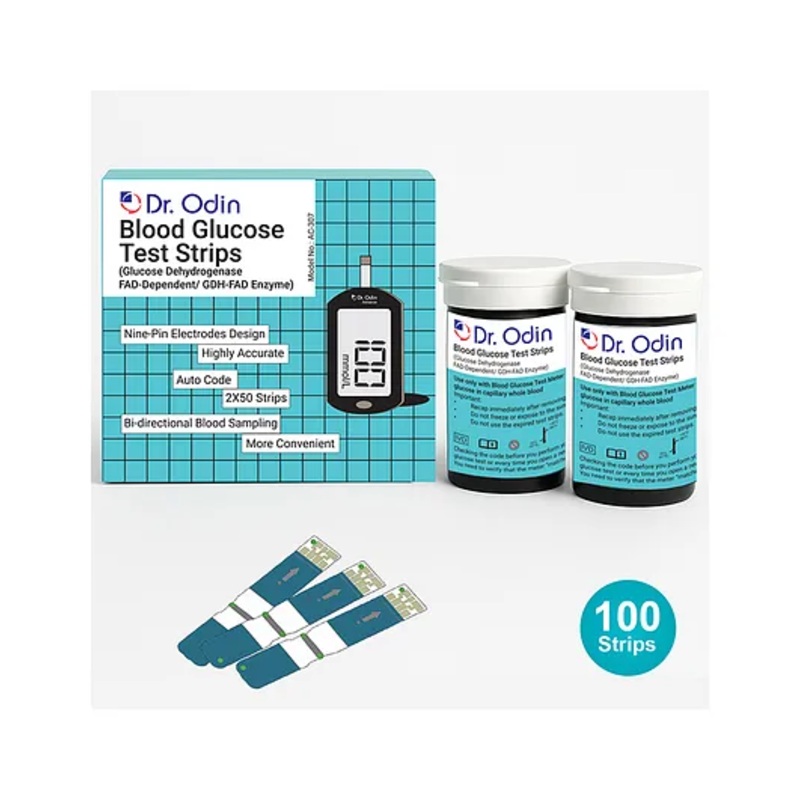Dr. Odin AC-307 (GDH-FAD) Blood Glucose Test Strips, For Self Testing Sugar Levels With GDH-FAD Monitoring Machine (100 Count)