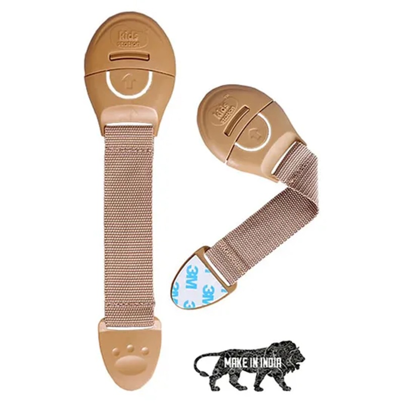 Kids Station  Furniture Safety Locks for Kids, Child Safety Locks for Drawer, Cabinet, Cupboard, Baby Proofing Product, Strong Adhesive Safety Lock (Beige, Pack of 2)