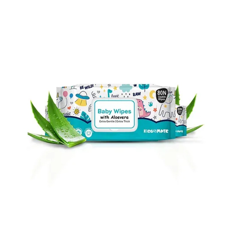 Kidsmate Gentle Care Baby Wipes | Soft & Thick Wet Wipes for Babies | Aloe Vera Moisturizing Wipes for Delicate Skin | Prevents Rashes & Redness | Alcohol & Soap-Free (80 Count (Pack of 1)