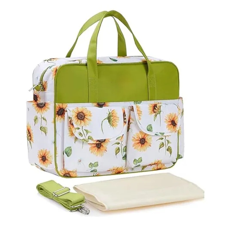 OBABY Baby Diaper Bag Spacious Multi-pocket Diaper Backpack – Green Sunflower