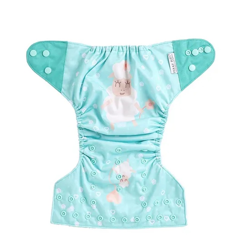 Polka Tots Reusable Waterproof Fleece Cloth Diaper For 2 Months – 2 Years With 1 Liner 3 Layers  Adjustable Snap Buttons Free Size Boys & Girls (Sheep Print)