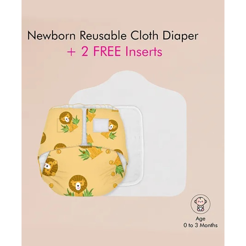 Snugkins Newborn Bliss Reusable Cloth Diaper With Organic Cotton Pad And Booster Pad – Lion Hearted