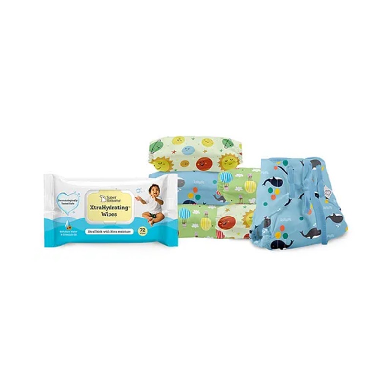 SuperBottoms Dry Feel Organic Small Size Cotton Langot Pack of 6 and XtraHydrating Wipes – Blue Green