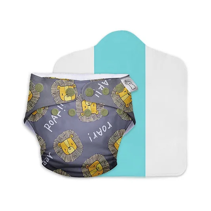SuperBottoms Freesize UNO Cloth Diaper (3M – 3Y) Reusable with 1 Dry Feel Pad, Absorbs 4-5 Pees – I’m Roar-some
