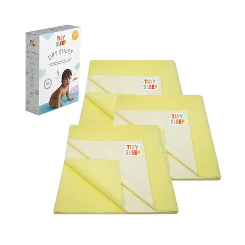 TIDY SLEEP Waterproof Baby Bed Protector Dry Sheet For New Born Babies- Banana Yellow  Pack of 3 (Medium)
