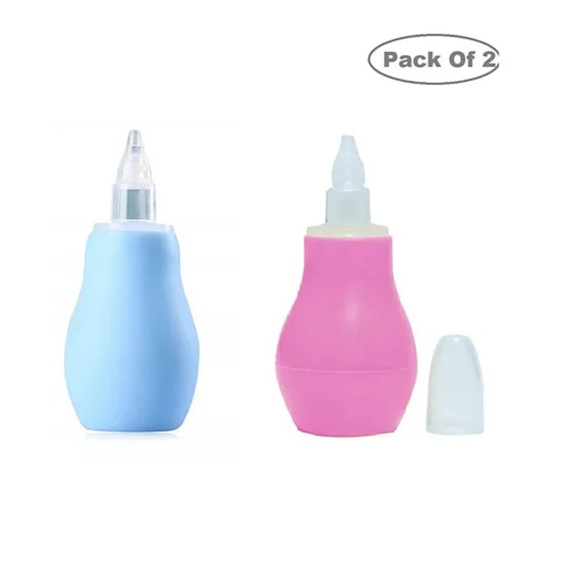 Baby Miniature Baby Nasal Nose Aspirator Suction Cleaning Tool Mucus Congestion Relief Teether Manual Nasal Aspirator-Pack of 2-Blue and Pink Color