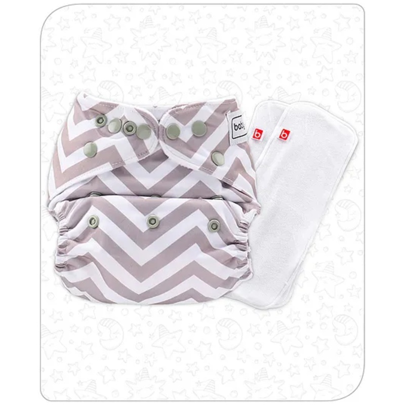 Babyhug Free Size Reusable Cloth Nappies With 2 SmartDry Inserts Chevron – White Grey
