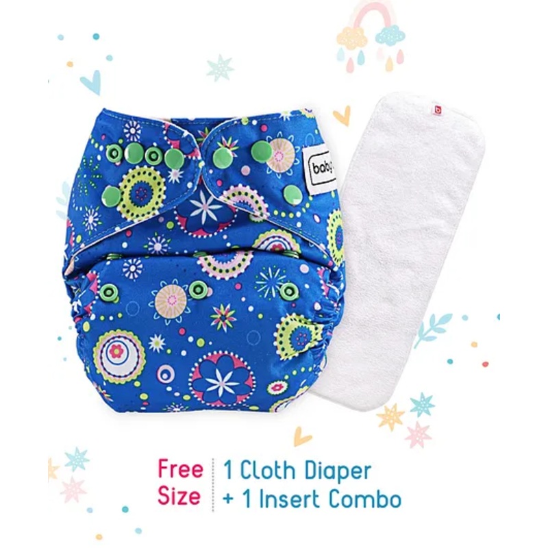 Babyhug Free Size Reusable Cloth Nappies With Insert Floral Print – Blue
