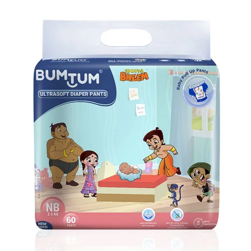 Bumtum Chota Bheem Baby Diaper Pants with Leakage Protection New Born – 60 Pieces