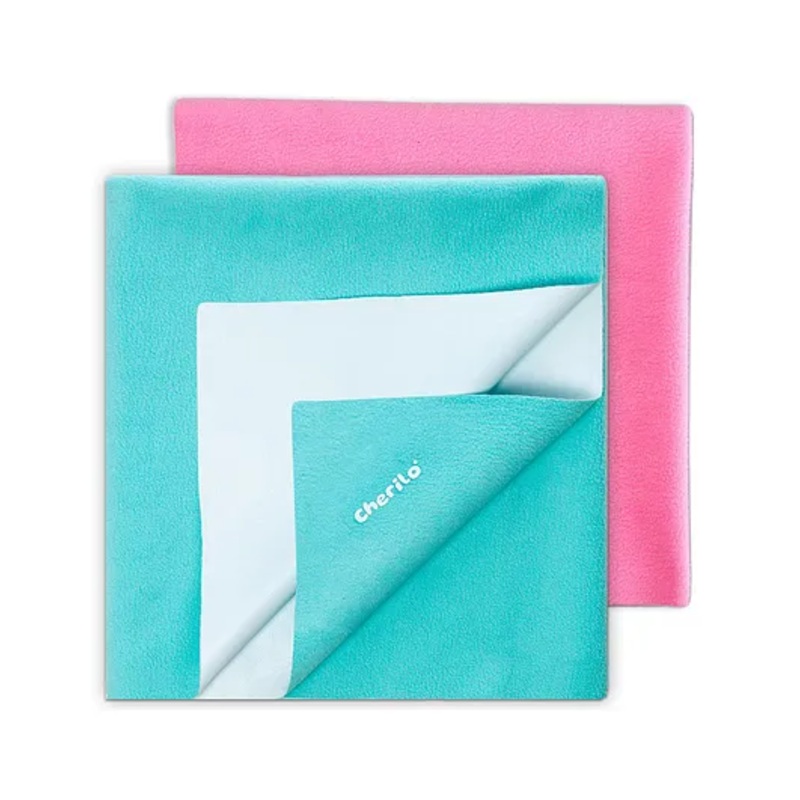 Cherilo Waterproof Baby Bed Protector Sheet Medium Pack of 2 -Pink & Sea Green