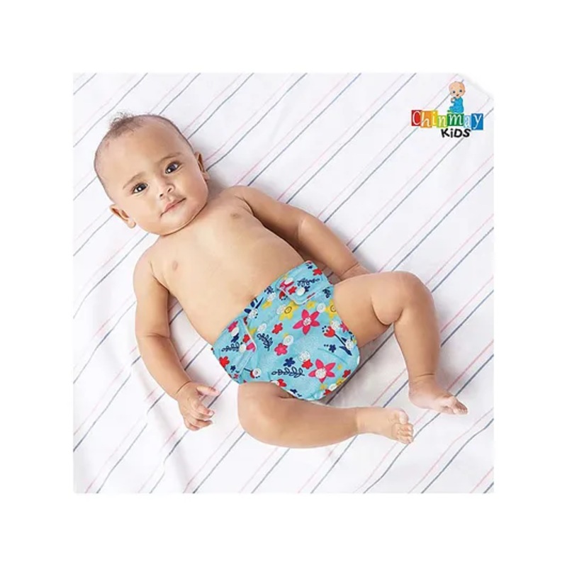 Chinmay Kids  Freesize Reusable Washable Adjustable Snap Buttons Cloth Diaper For Babies With Wet Free Insert Pads Leak Proof & Dry Feel- Sky Blue Flower