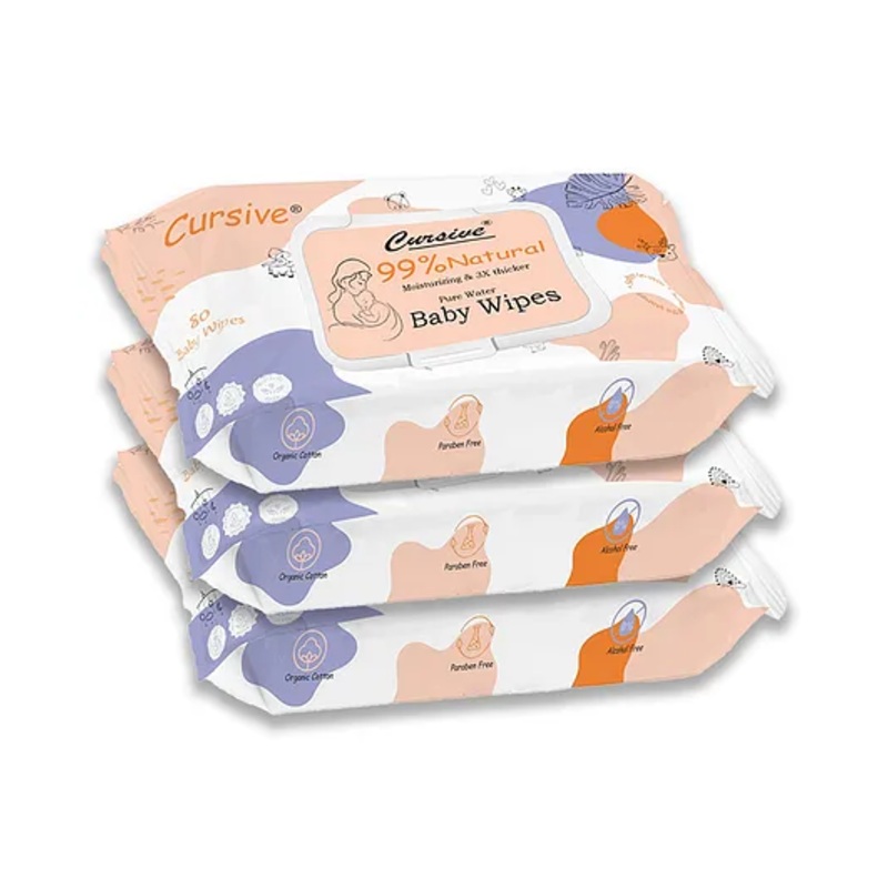 Cursive Soft Cleansing Baby Wipes with Aloe Vera, Coconut Oil Aloe Vera & Vitamin E, Soft and Paraben Free, Lid Pack , 80 sheets-Pack of 3|baby wipes |wipes for baby | wet wipes for baby