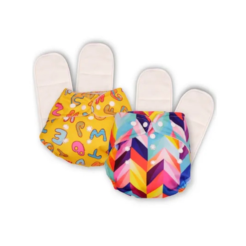 Deedry Cloth Diapers Reusable With 4 Insert Pack of 2 (Design May Vary)