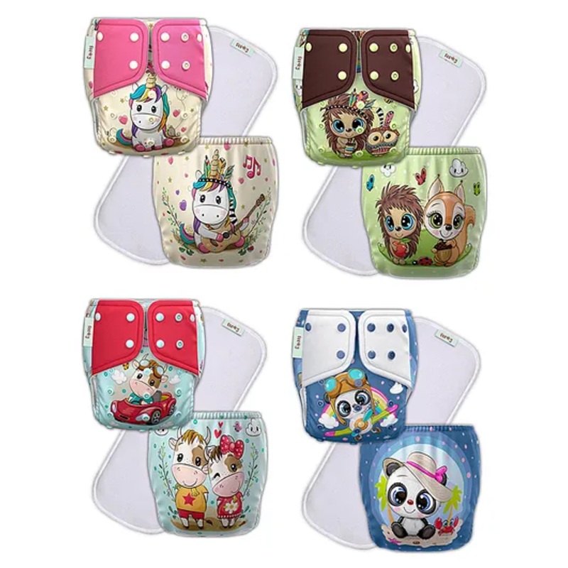 Deedry Premium Leakage Proof Reusable Cloth Diaper with Quick Dry Ultra Thin pads|Freesize (5-18kg) ,Rash Free, for Kids 3 months-3 Yrs|Stay Dry & Lasts up to 3Hrs (Combo of 4)