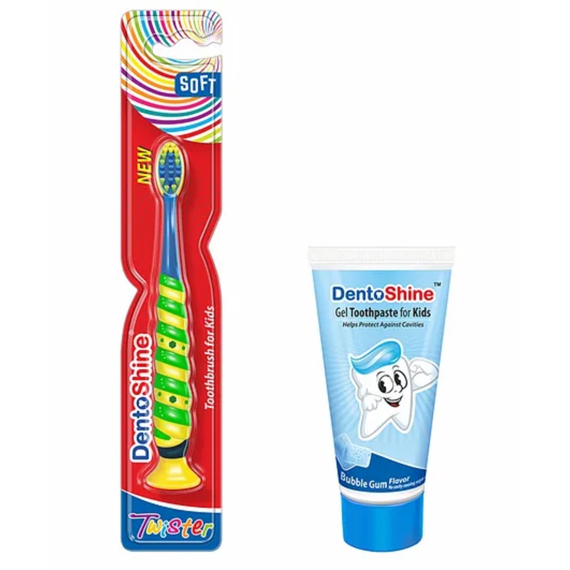 DentoShine Oral Care Combo Toothbrush And Bubble Gum Flavored Toothpaste – 80 gm