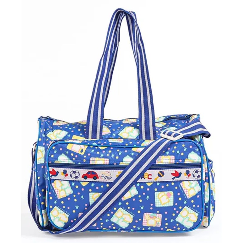 Diaper Bag Multiutility Hugs And Kisses Print With PVC Material-Dark Blue(Print May Vary)