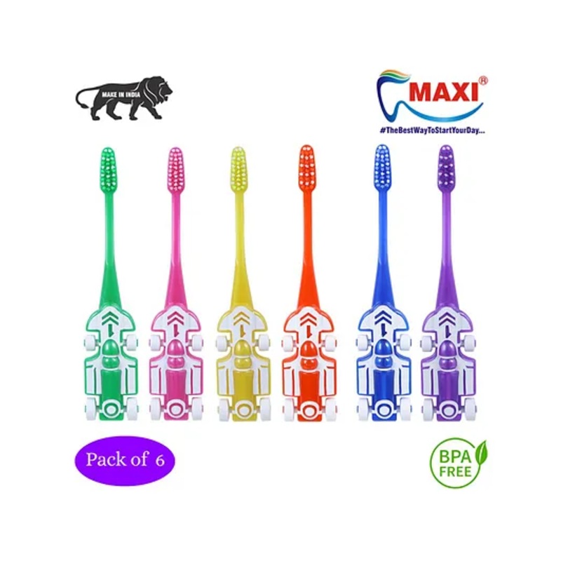 MAXI Zoom Car Junior Toothbrush Pack of 6 – Multicolour