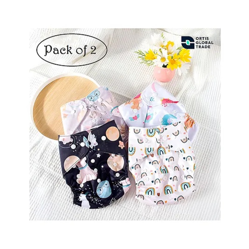 Ortis Free Size  Quick Dry UltraThin Pads Leakage Proof Reusable Cloth Diaper Multicolor Outer Shell only | (No inserts included) (Pack of 2)
