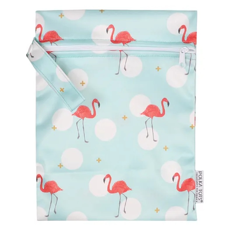 POLKA TOTS Waterproof & Reusable Wet Dry  Diaper Bag with Zipper for Travel Toiletries (30 x 40 CM Flamingo)