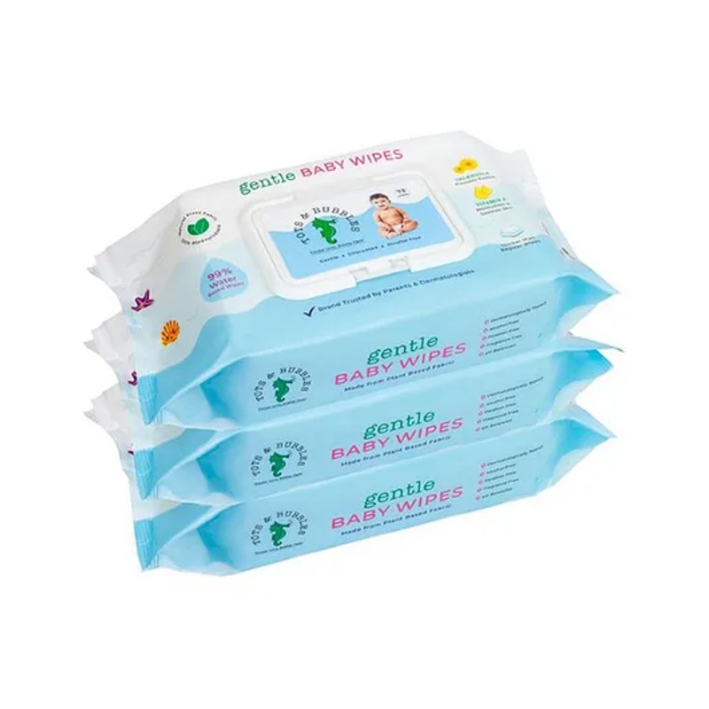 Tots & Bubbles Gentle Baby Wet Wipes with lid, Alcohol free, Natural plant fabric | 72 Pcs (Pack of 3)