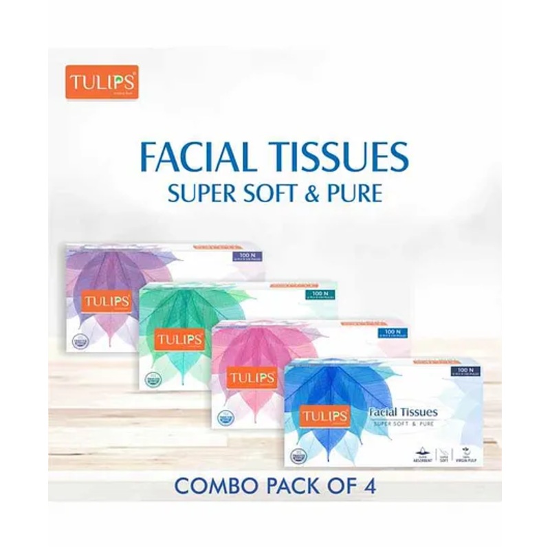 Tulips Facial Tissue Paper Pack of 4 – 100 Pieces Each