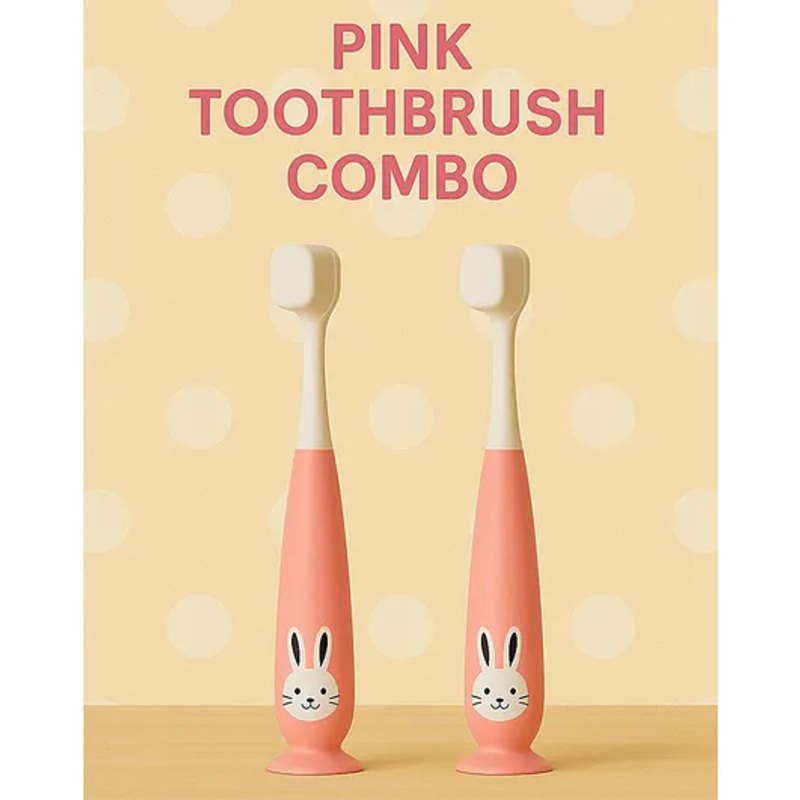 Badal Kidz Kids Bunny Toothbrush with Soft Silicone Head, Stand – Up Base – Pink & Pink (Pack OF 2)