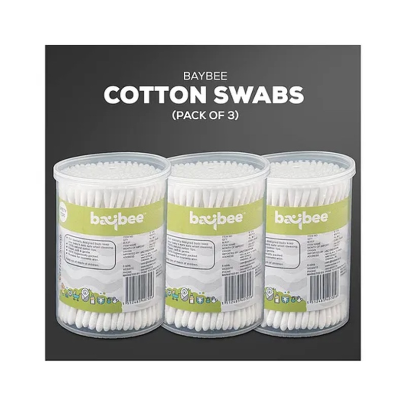 Baybee 300 Pcs Baby Cotton Swab Ear Buds Cleaner, Made of Paper Stem, Safe & Hygienic for Babies, Biodegradable | Soft Cotton Buds, Ear Cleaning Buds | Ear Buds Cleaner for Babies (Pack of 3)