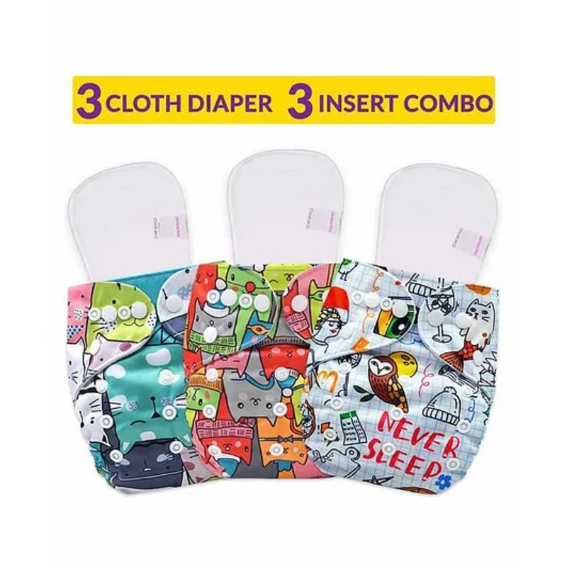 Bembika Reusable Cloth Diapers With Inserts Multi Print Pack of 3 – Multicolour