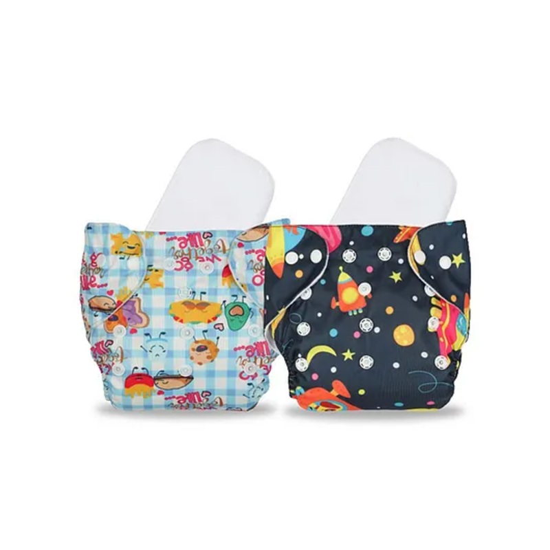Chinmay Kids Cloth Diaper Cute Prints Freesize Reusable Washable Adjustable Snap Buttons Cloth Diaper For Babies With Wet Free Insert Pads Leak Proof & Dry Feel Pack of 2 – Sky Blue & Dark Blue