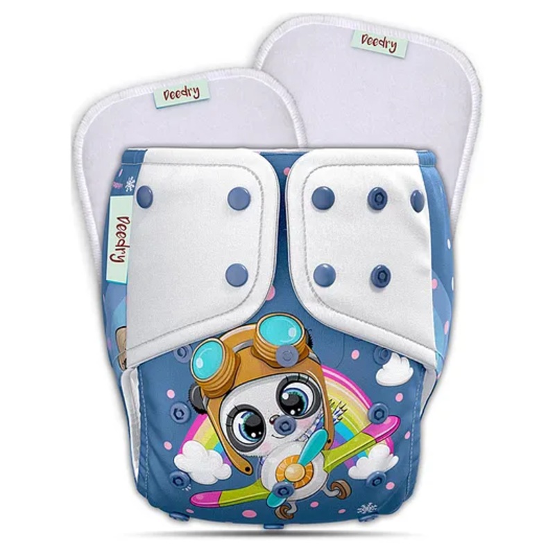 Deedry Premium Leakage Proof Reusable Cloth Diaper with Quick Dry Ultra Thin pads|Freesize (5-18kg) ,Rash Free, for Kids 3 months-3 Yrs|Stay Dry & Lasts up to 3Hrs (Blue White)