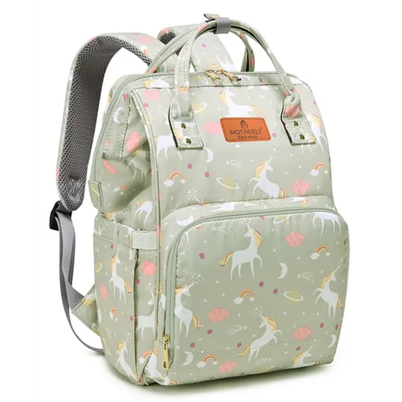 Motherly Elegant Diaper Bag for Mothers for Travel, Maternity Bag for Newborn Baby, Mothers Travelling Bag, Multipocket Water Resistant Baby Bag, Hospital Bag for Moms (Unicorn Light Green)