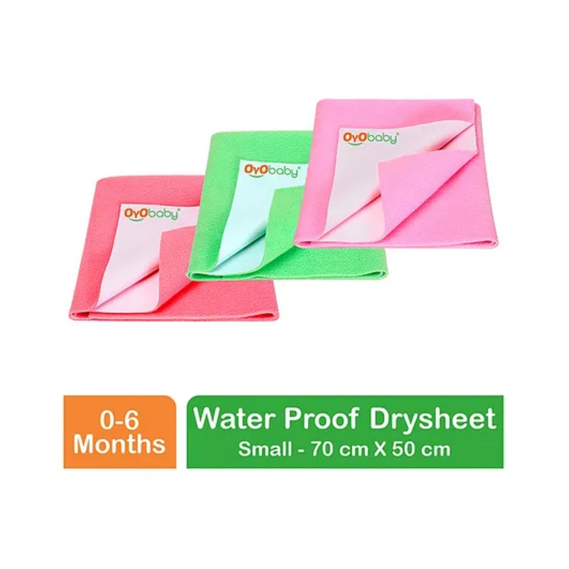 OYO BABY Anti-Piling Fleece Extra Absorbent Instant Dry Sheet, Baby Bed Protector, Waterproof Sheet, Small (70cm x 50cm), Pack of 3 – salmon Rose + Pink + Grey