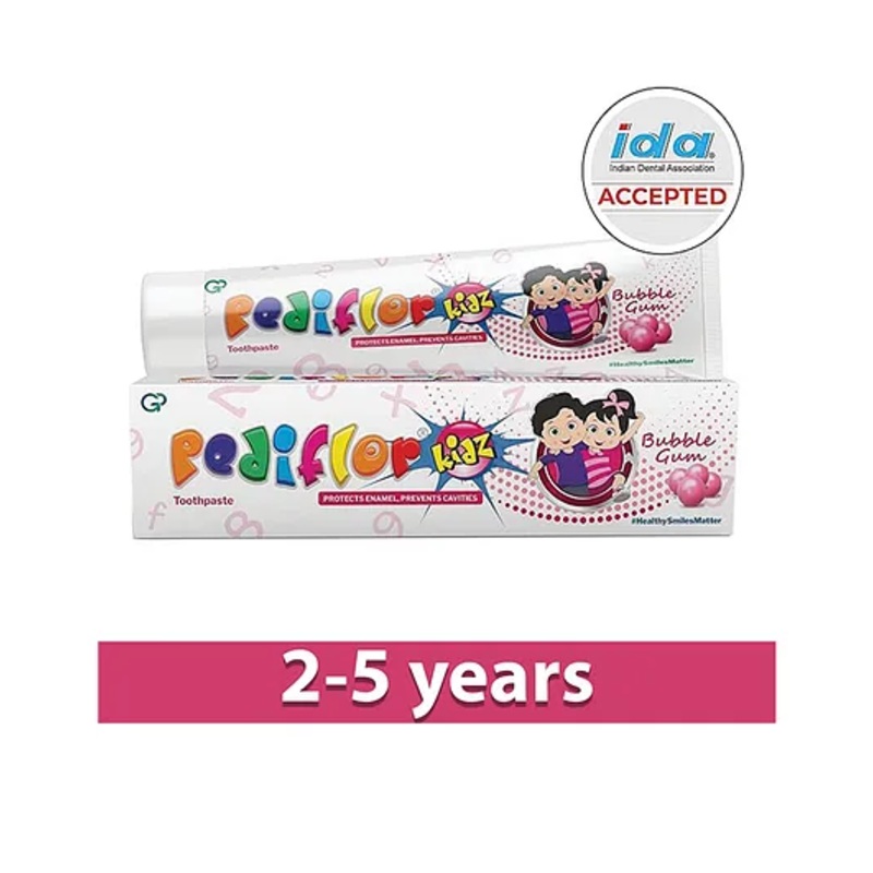 PediflorKidz Anticavity Fluoride Vegan Friendly Bubble Gum Flavor Toothpaste -70 g