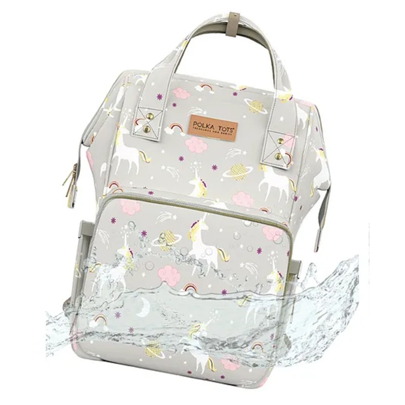Polka Tots Premium Large Capacity Diaper Bag  Multifunctional Travel Backpack with 17 Pockets for Moms & Dads (Unicorn Design)