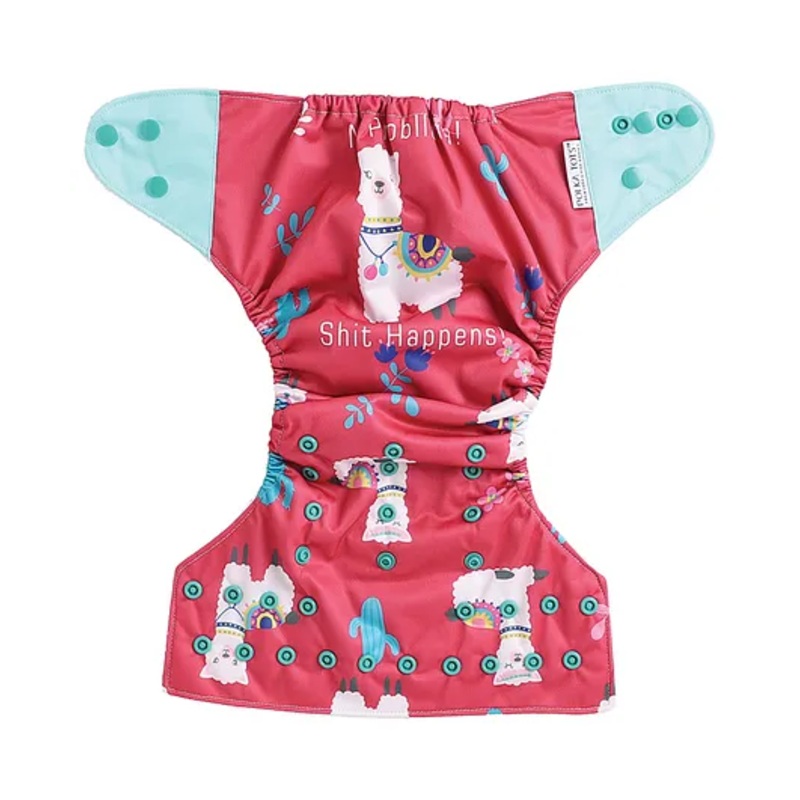 Polka Tots Reusable Waterproof Fleece Cloth Diaper For 2 Months – 2 Years With 1 Liner 3 Layers  Adjustable Snap Buttons Free Size Boys & Girls (Llama Print)
