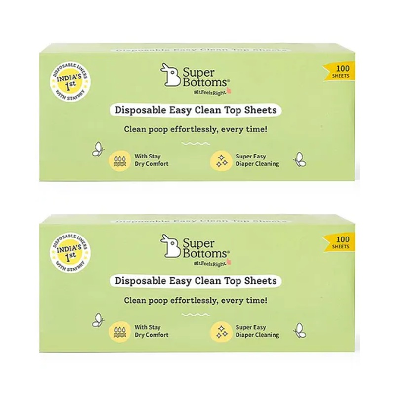 SuperBottoms Disposable Easy Clean Top Sheets l Diaper Liners l Hypoallergenic l (100 Per Pack) Pack of 2