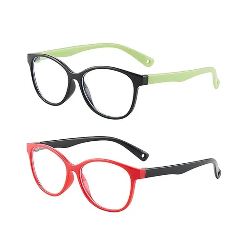 SYGA Pack of 2 Kids Anti-Blue Light Blocking Lightweight Retro Round Glasses for Age 4 to 9 Years old (Green & Black)