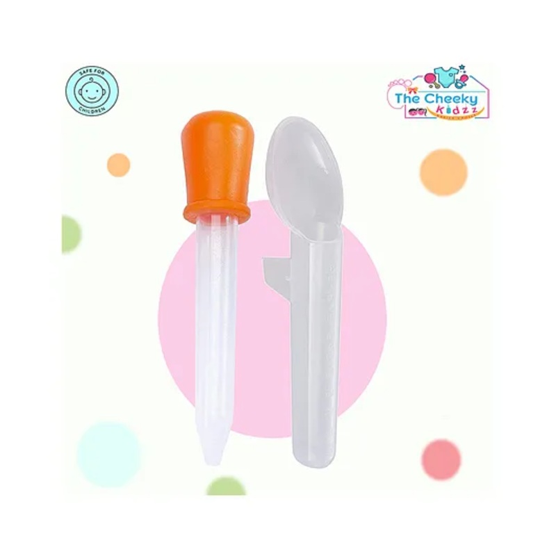 The Cheeky Kidzz Premium Baby Multi-Functional Smart Graduated Squeeze Dropper & Spoon Set Teether and Feeder (ORANGE)