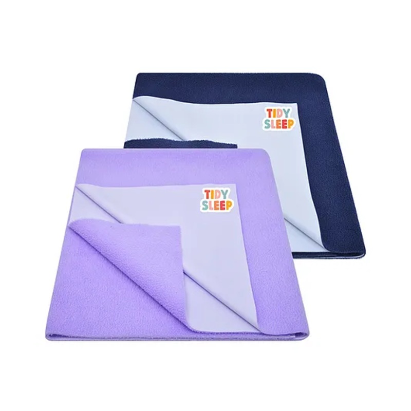 TIDY SLEEP Waterproof Baby Bed Protector Dry Sheet For New Born Babies- Midnight Blue & Lilac  Pack of 2 (Medium) L 100 x B 70