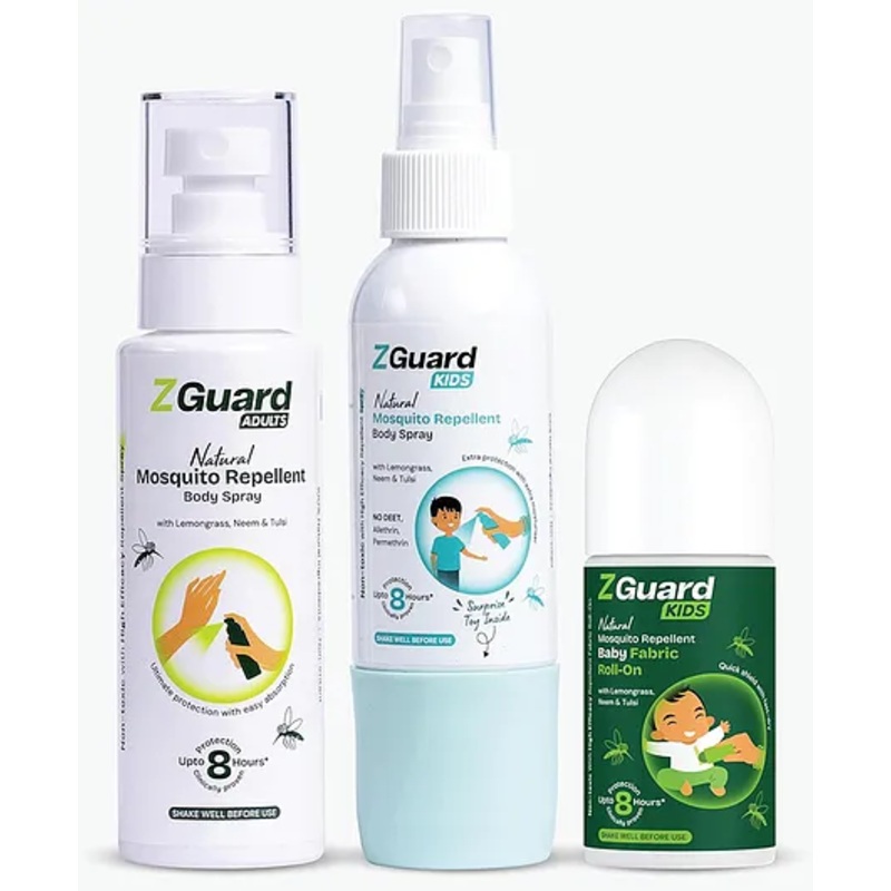 Z Guard Naturals Mosquito Repellent Spray For Adults & Kids 100ml,Fabric Roll on 50ml, 8 Hours Protection in Single Use, Pediatrician & Dermatologist Tested | DEET-Free (Pack of 3)