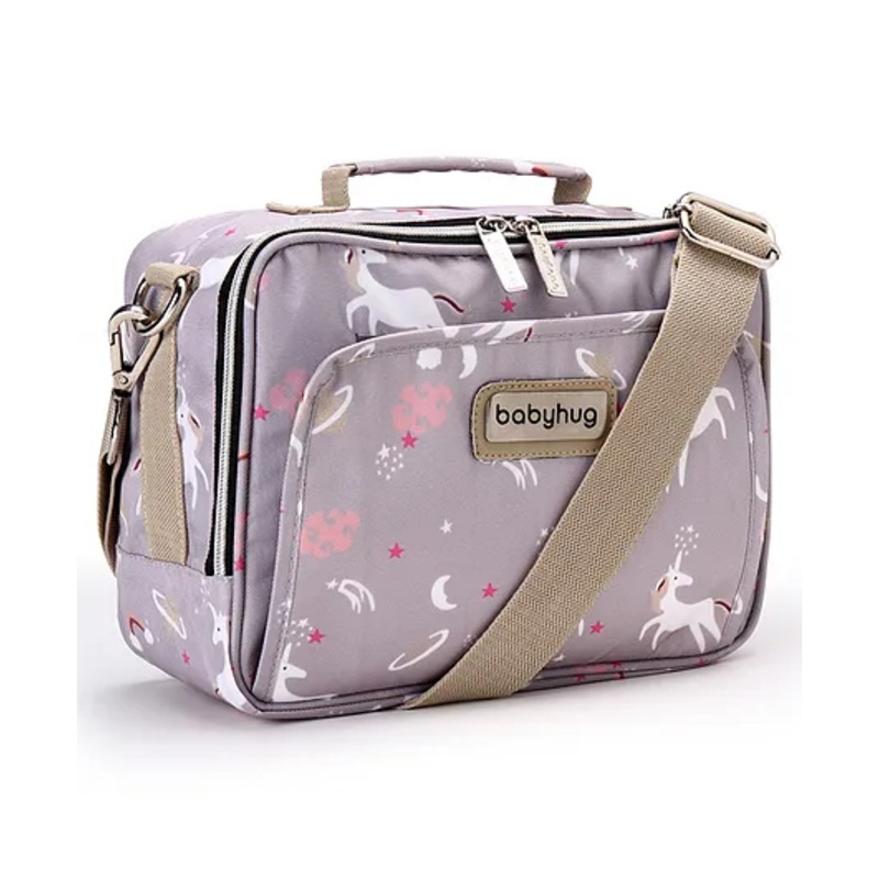 Babyhug Mini Travel Diaper Sling Bag Unicorn Theme- Grey