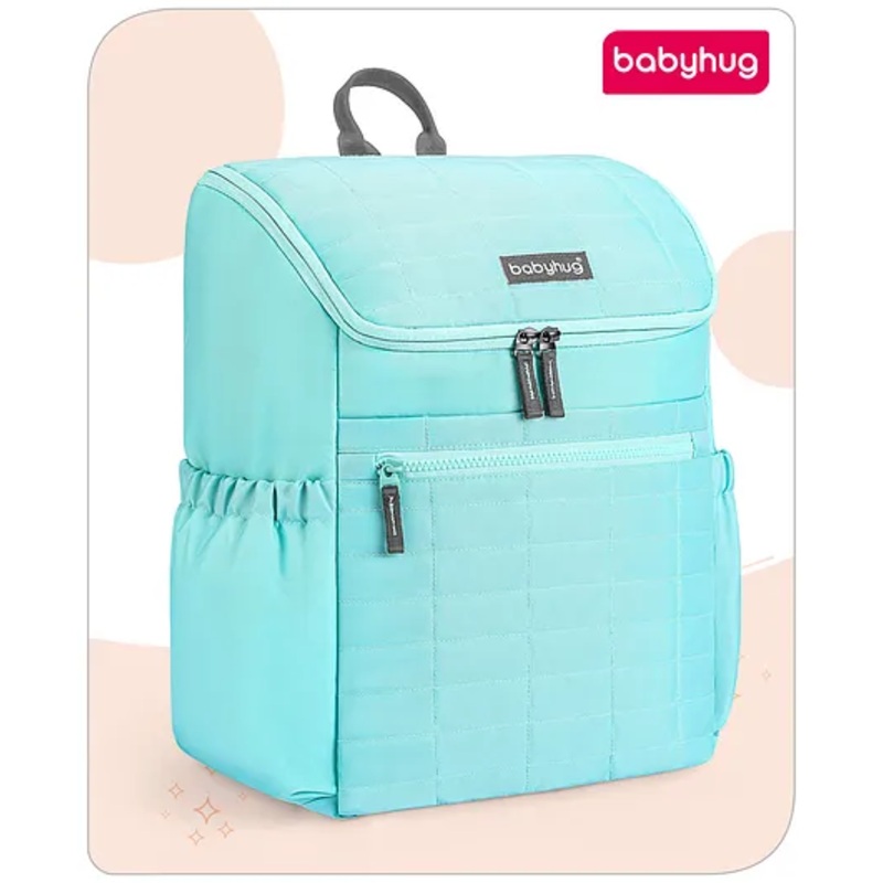 Babyhug Premium Quilted Stylish Water Resistant Diaper Backpack- Sea Green