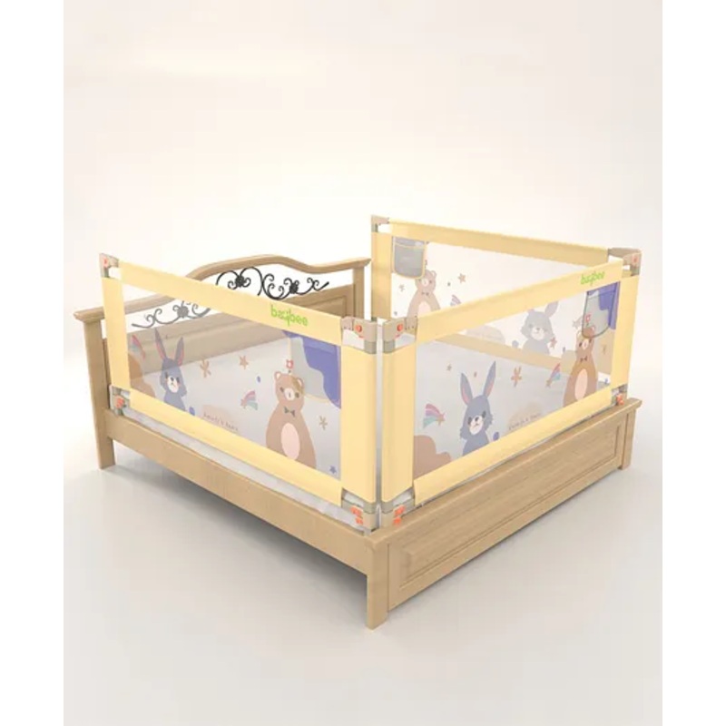 BAYBEE Baby Bed Rail Guard for Baby Toddlers Safety, Portable Kids Bed Rail Safeguard Fence with Adjustable Height | Foldable Single Side Bed Protector for Newborn Baby (Pack of 3, Beige, 150x80cm)